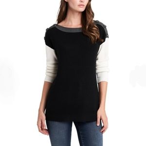 Vince Camuto Womens Button Shoulder Boat Neck Colorblock Sweater Size M